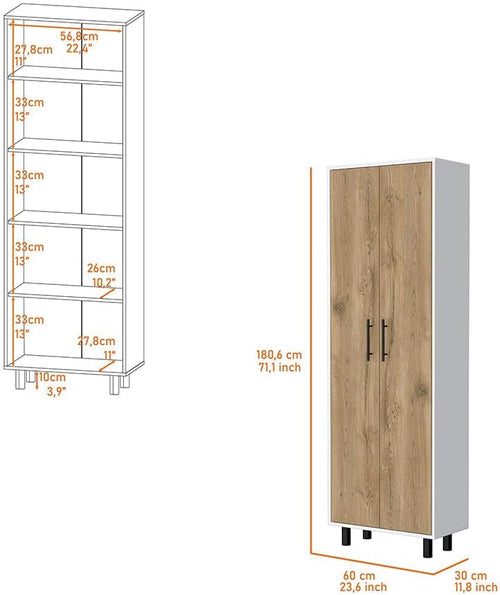 23.62" D*11.81" W*71.1" H Freestanding Kitchen Pantry with 4 Shelves, Double Door, Rectangular Storage Cabinet, Modern Minimalist, for Living Room, Dining Room, White