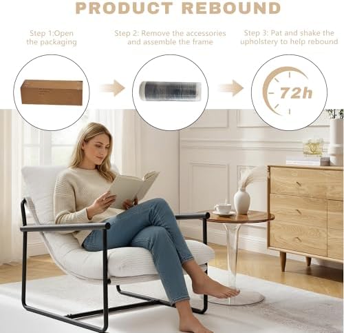 Modern Accent Chair for Living Room,Arm Chair with Metal Frame,Upholstered Armchair with Soft Cushion for Bedroom Lounge Reading Room (Beige)