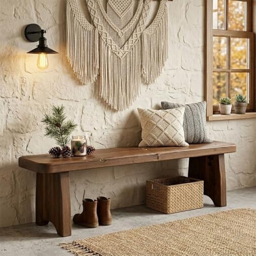 Entryway Bench, 24" to 59" Solid Wood Bench, Wooden Shoe Bench for ...