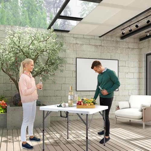 34" Square Folding Card Table,Fold-in-Half Utility Portable Table,White ...