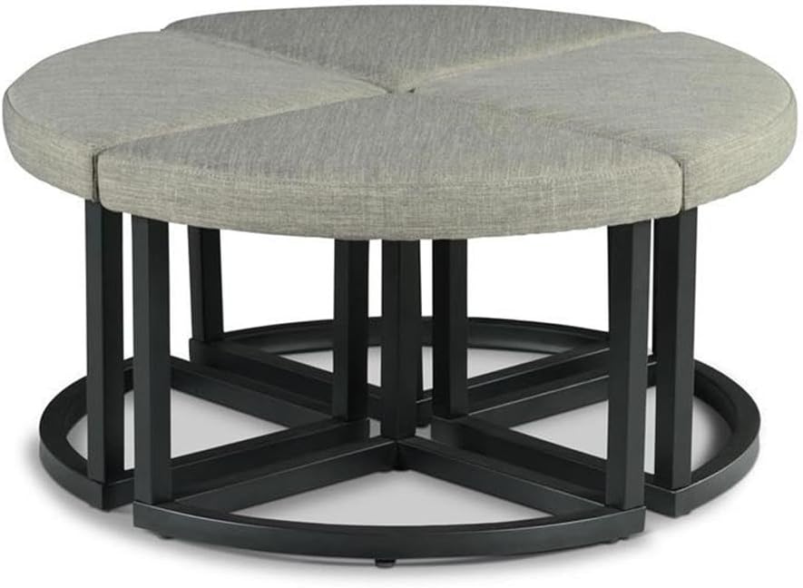 Pemberly Row Transitional Coffee Table Set, Round Table with Black Metal Base...
