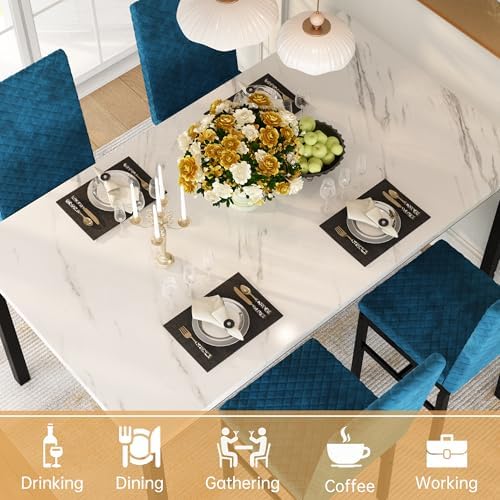 Recaceik Dining Table Set for 4, Modern 5 Piece Dining Table Set Faux Marble ...