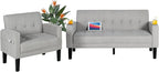 AILEEKISS 2 Piece Living Room Sofa Set Loveseat Sofas Sets with 2 USB, Cup Holders, Side Pocket, Modern Fabric 2 Pcs Sectional Couches Set for Apartment, Office, Bedroom (2-Seat+1-Seat, Light Grey)