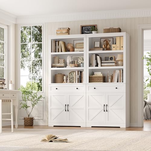 HOSTACK 72"H Bookshelf with Storage, Tall Bookcase with Deep Cabinet, White