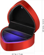 Heart Ring Box with LED Light, Luxury LED Lighted Engagement Ring Box, Velvet Earrings Jewelry Case with Light, Jewelry Display Box for Wedding, Engagement, Proposal, Birthday and Anniversary-Red