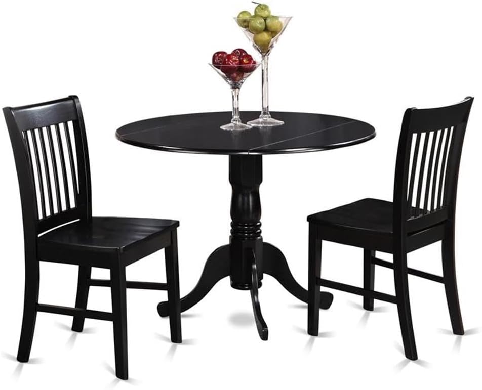 East West Furniture DLNO3-BLK-W 3 Piece Kitchen Table Set for Small Spaces Co...