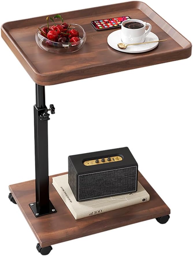 C Shaped End Table Adjustable Height, 360°Swivel TV Tray Table for Small Spac...