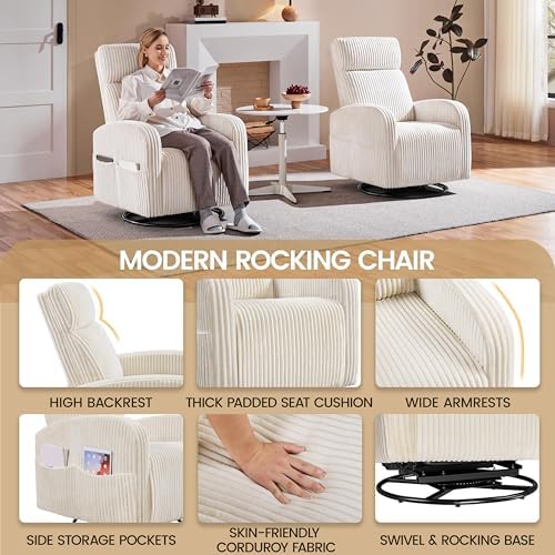 Yaheetech 360° Swivel Nursing Chair with Side Pockets, Beige