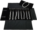 Velet Travel Jewelry Case Roll Bag Organizer for Necklace Bracelet Black Gray Velvet (Black with elastic)