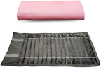 Portable Jewelry Roll Untangled Secure Necklace Travel Storage Bag Displays Holder 16 Chain (Pink PU and gray velvet)