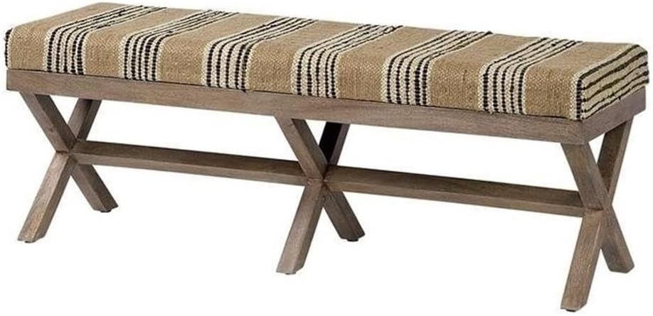 Pemberly Row Upholstered Accent Bench, 50L x 16W x 18.8H, Mango Wood Base, Be...