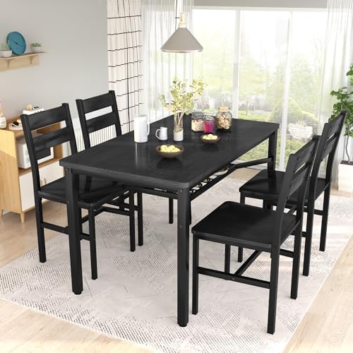 Hooseng Dining Table Set for 4, Wood Kitchen Table Chairs Set with Storage, F...