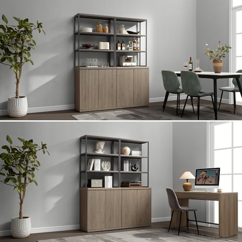 SICOTAS Book Shelf Fluted Bookshelf Cabinet 75" Tall Bookcase
