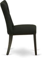 East West Furniture ANGA3-ABK-24 3 Piece Dinette Set for Small Spaces Contains a Round Kitchen Table with Pedestal and 2 Black Linen Fabric Parson Dining Chairs, 36x36 Inch, Wirebrushed Black