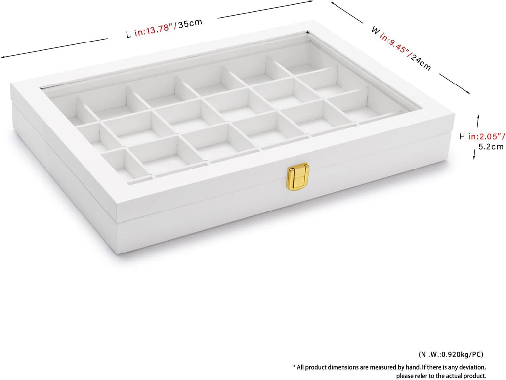 Oirlv Premium Blue Leather 24 Grid Jewelry Tray with Transparent Lid Earrings Rings Organizer Box Stackable Jewelry Box Drawer Inserts Women Gift
