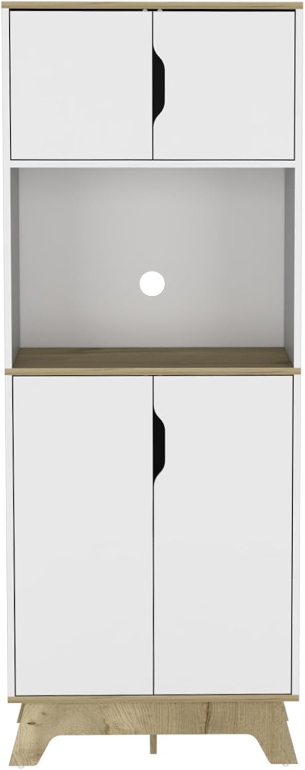 Microwave Pantry Cabinet with Drawer, Storage Sideboard Locker for Kitchen Li...