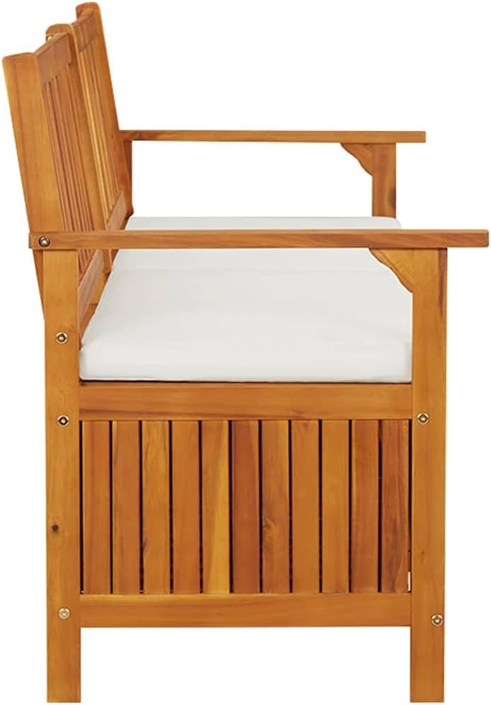 Outdoor Storage Bench with Cream Cushion, 67 Inch Acacia Wood Patio Entryway ...