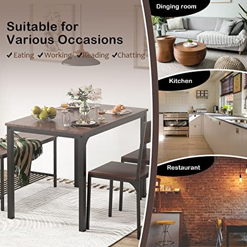 soges Kitchen Table Set for 4, Nesting Table with 2 Chairs & Bench, Oak