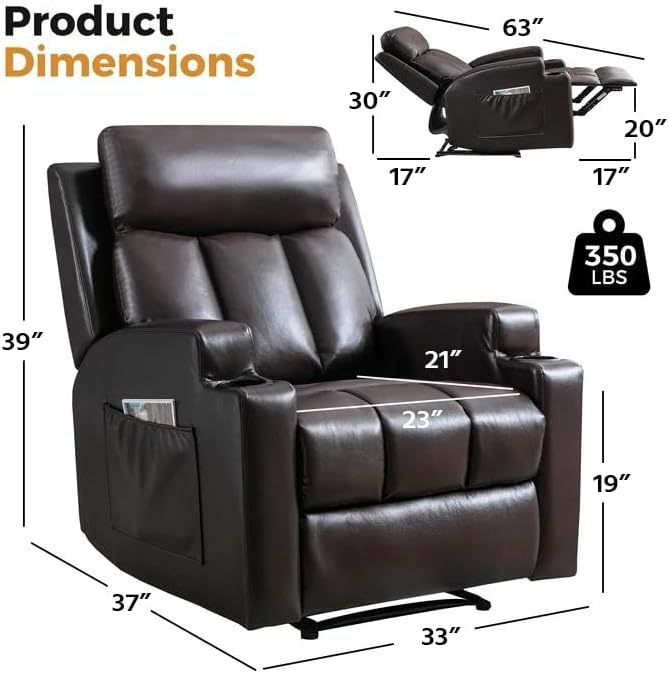 CANMOV Manual Recliner Chair with Massage and Heat,Breathable Leather Recline...