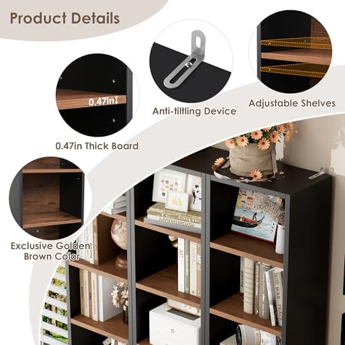 FOTOSOK Bookshelf Bookcase 8-Tier Narrow Bookshelf Tall CD Media Tower Rack