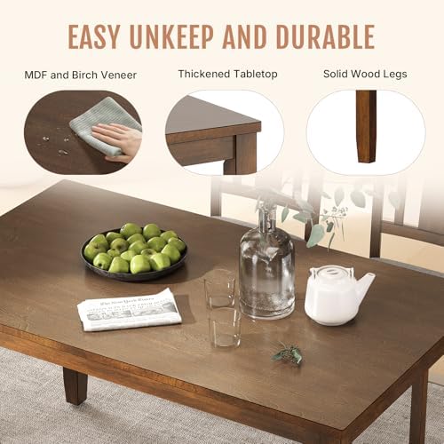 Zevemomo 6-Piece Solid Wood Dining Table Set,Dining Table Set for 6, Walnut