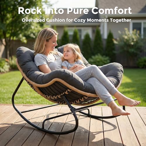 SWITTE Outdoor Rocking Papasan Chair with Thick Cushion, Dark Gray | Oversize...