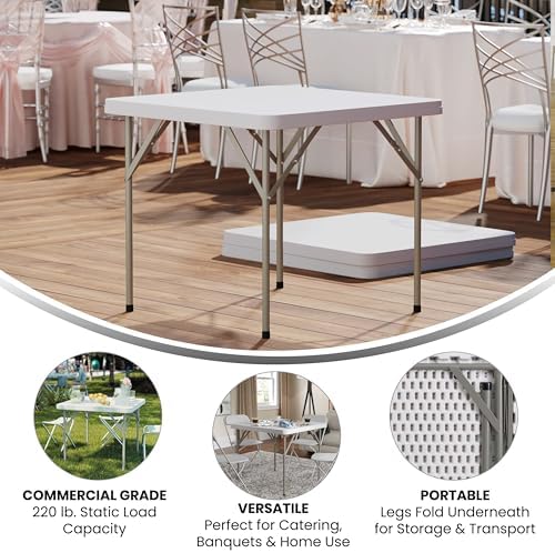 Flash Furniture Elon Square Plastic Folding Table, Portable Dining Card Table...