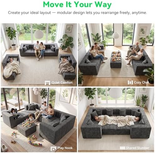 MONVANE Oversized Sectional Couch 08-Seat, Chenille, Gray | Sectional Couch f...