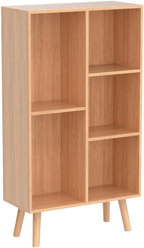 LEYAOYAO Wooden 5 Cube Bookshelf, Natural 3 Tier Book Shelf with Legs, Modern...