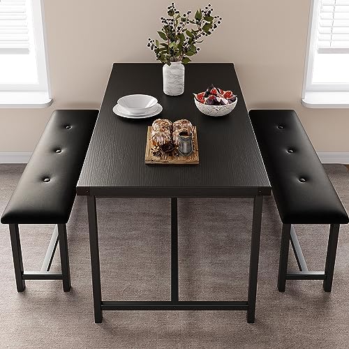 IDEALHOUSE Dining Table Set for 4, Kitchen Table with Upholstered Bench, 3 Pi...