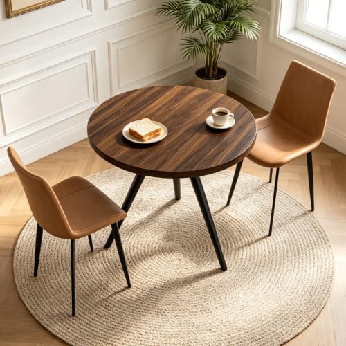 34.6" Round Dining Table Set for 2, Walnut Small Dining Room Set | Space...