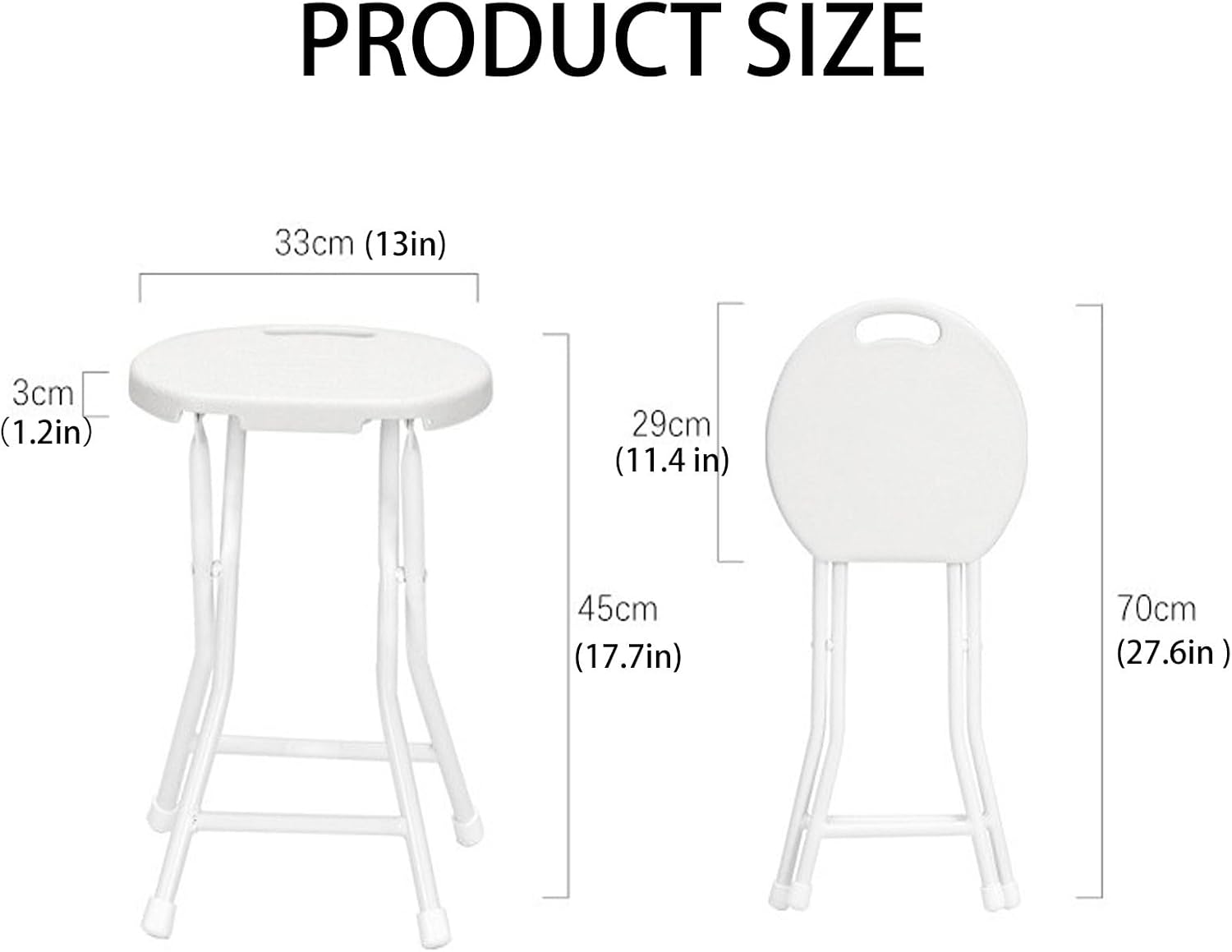 Portable Round Stool, 18 inch, Lightweight, Bar Stool, Sturdy Plastic, Foldable, Steel Frame Legs, Metal Chair, No Assembly Required, White