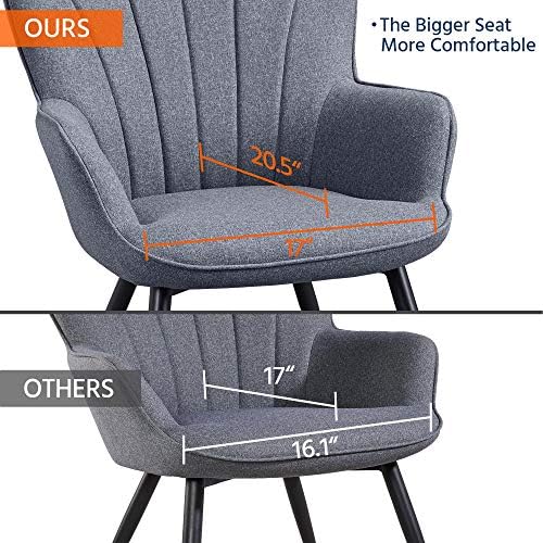 Yaheetech Accent Chair, Upholstered Armchair with Metal Legs, Grey