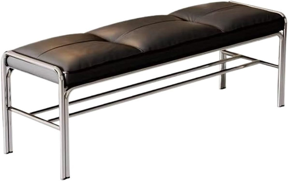 Modern Stainless Steel Long Bench with Leather Cushion Home-use Soft-Pack Sho...