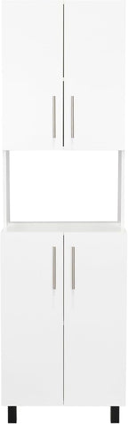 76.8" White Double Door Storage Cabinet: Modern Kitchen Pantry with Open Shelf & Hutch - Wooden Organizer for Small Spaces & Family Households