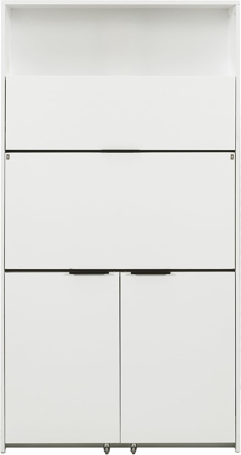 Pantry Cabinet with Hutch and Foldable Workstation, Multifunctional Wood Cupb...