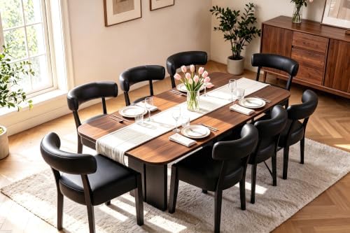 RNKSFX Black Dining Chairs Set of 8, Faux Leather Upholstered Kitchen & D...
