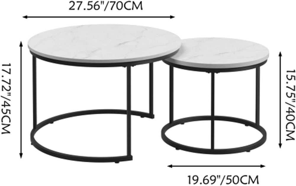 Round Coffee Table Set of 2, Modern Nesting Tables with Marble Look Top &...