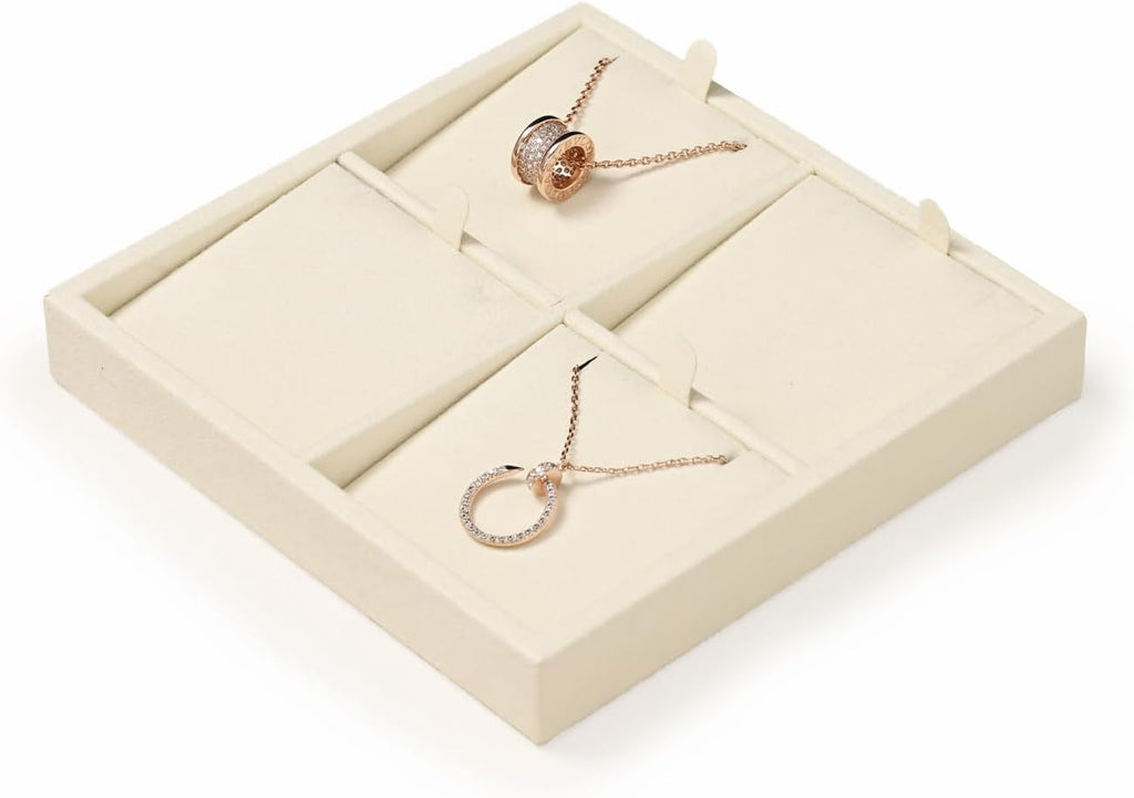 Oirlv Microfiber 4 Slots Jewelry Pendant Display Tray Jewelry Necklace Organizer Display Tray(Beige)