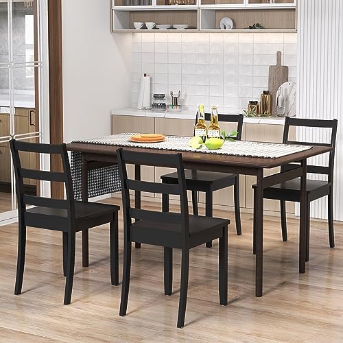 GIANTEX Wood Dining Chairs Set of 4 Black- Wooden Armless Kitchen Chairs with...