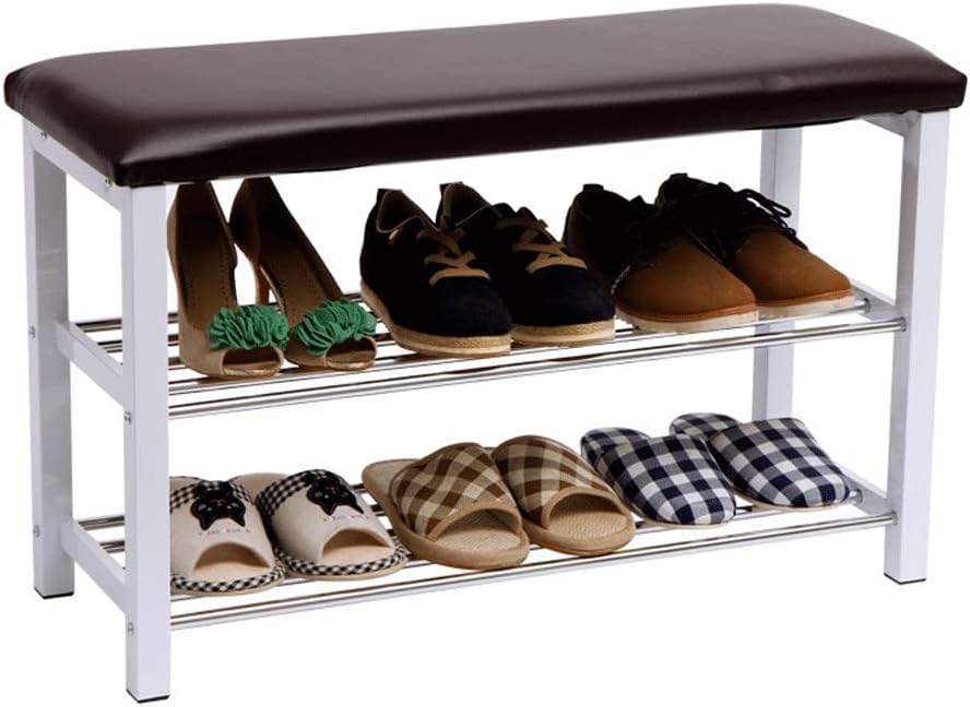 Foot Stool Shoe Rack Bench with Leather Pad 2-Layer Storage Porch Shoe Rack F...