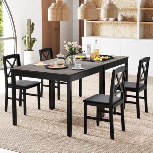 GIANTEX 3-Piece Dining Table Set for 2 - Small Wooden Kitchen Table with Upho...