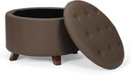 Athena Collection 24.5 Inch Small Ottoman with Storage, Round PU Leather Storage Ottoman Foot Rest with Removable Lid, Multipurpose Footstool Footrest for Livingroom, Bedroom, Dorm, Brown