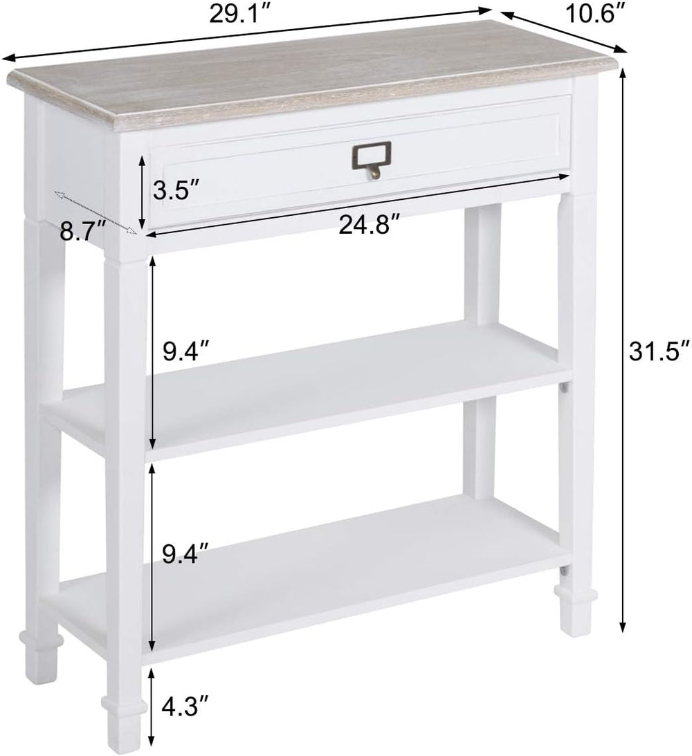 Kinfant Skinny Console Table with Storage - Narrow White Entryway Sofa Consol...