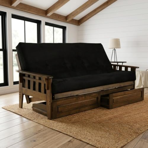 Kodiak Furniture Tucson Full Futon Set in Rustic Walnut Finish with Storage D...