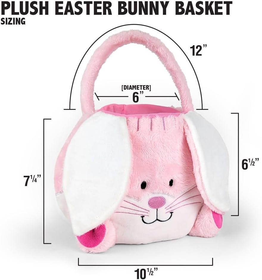 GiftsForYouNow Embroidered Fuzzy Pink Bunny Personalized Easter Basket, Plush...