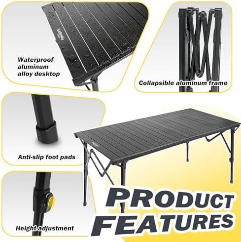 50" Camping Table,Roll Up Aluminum Picnic Table with Adjustable Hight Le...