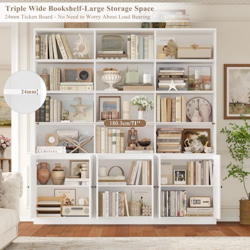 FACBOTALL 75" Tall Bookshelf, White Bookshelf and Bookcase with 6 Doors