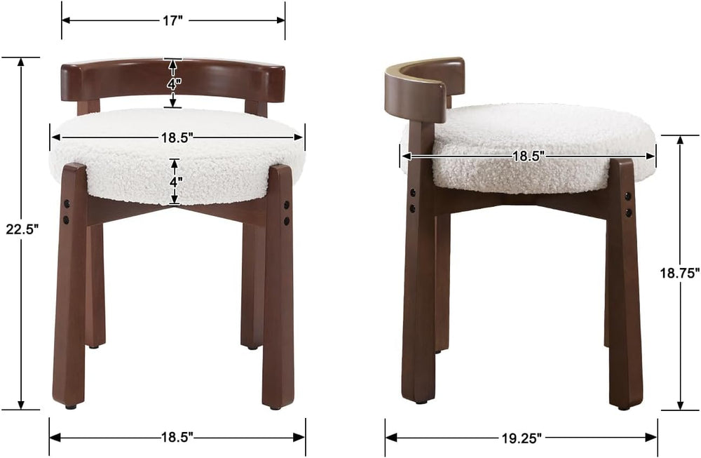 HNY Modern Boucle Ottoman : Upholstered Vanity Chair with Solid Wood Legs, Cu...