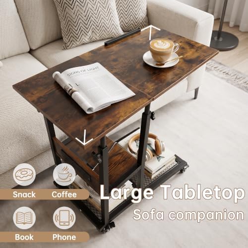 Hadulcet Adjustable C Table with Charging Station, Tiltable Desk C Shaped End...